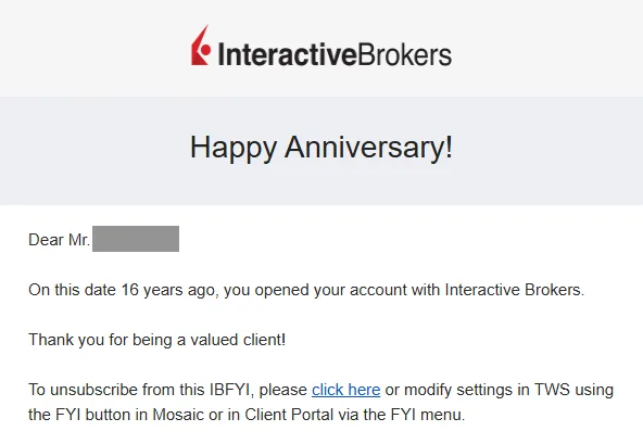 Email od Interactive Brokers