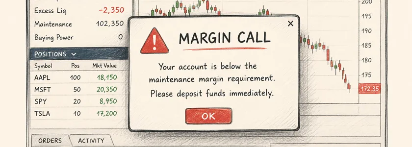 Ilustrace margin callu v obchodní platformě po poklesu hodnoty investičního portfolia.
